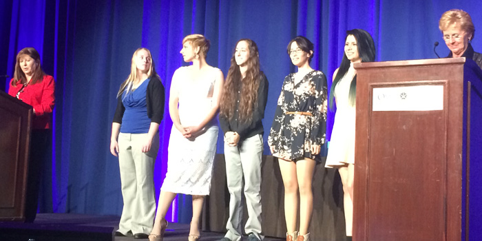 Women's Industry Network Scholarship Award winners (from left) Shelby Woods, Faith Schoovaerts, Leni Cassares, Claudia Felici and Corina Rutland.