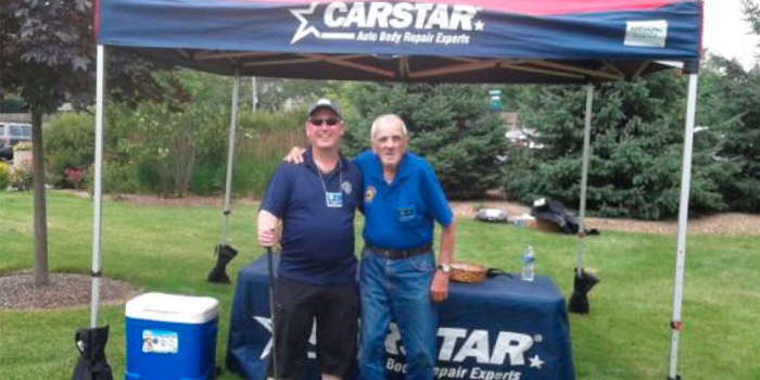 (From left to right) Mike Enos, State Farm office manager and event coordinator, and Frank Cuzio, Korean War Veteran and 40-year Knights of Columbus member. 