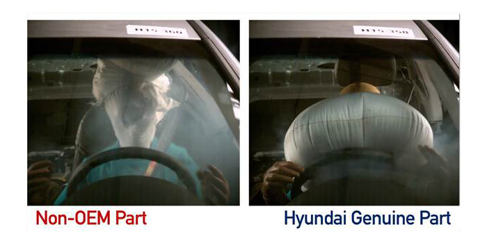 Testing of a non-OEM airbag vs. Hyundai Genuine airbag. 